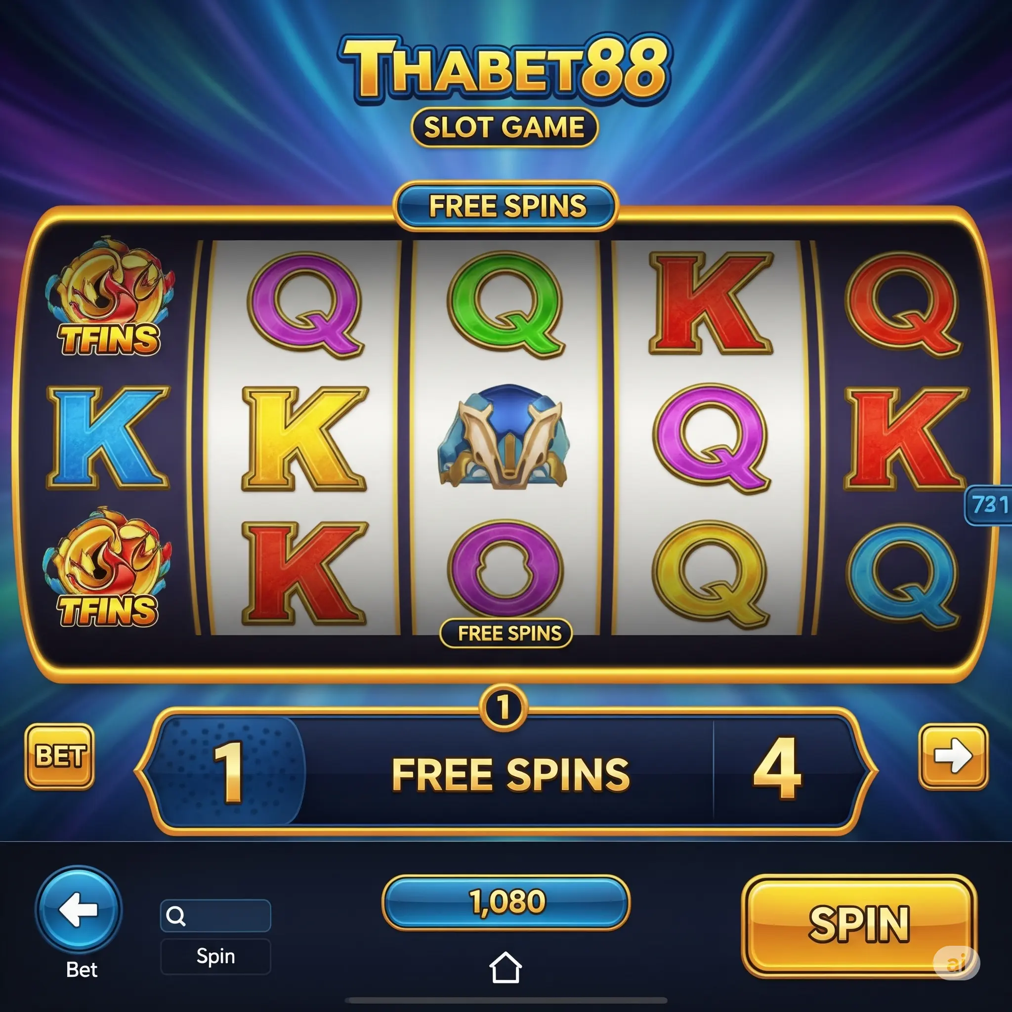 Hình ảnh vòng quay miễn phí đang diễn ra trong một game nổ hũ Thabet88 trên di động.