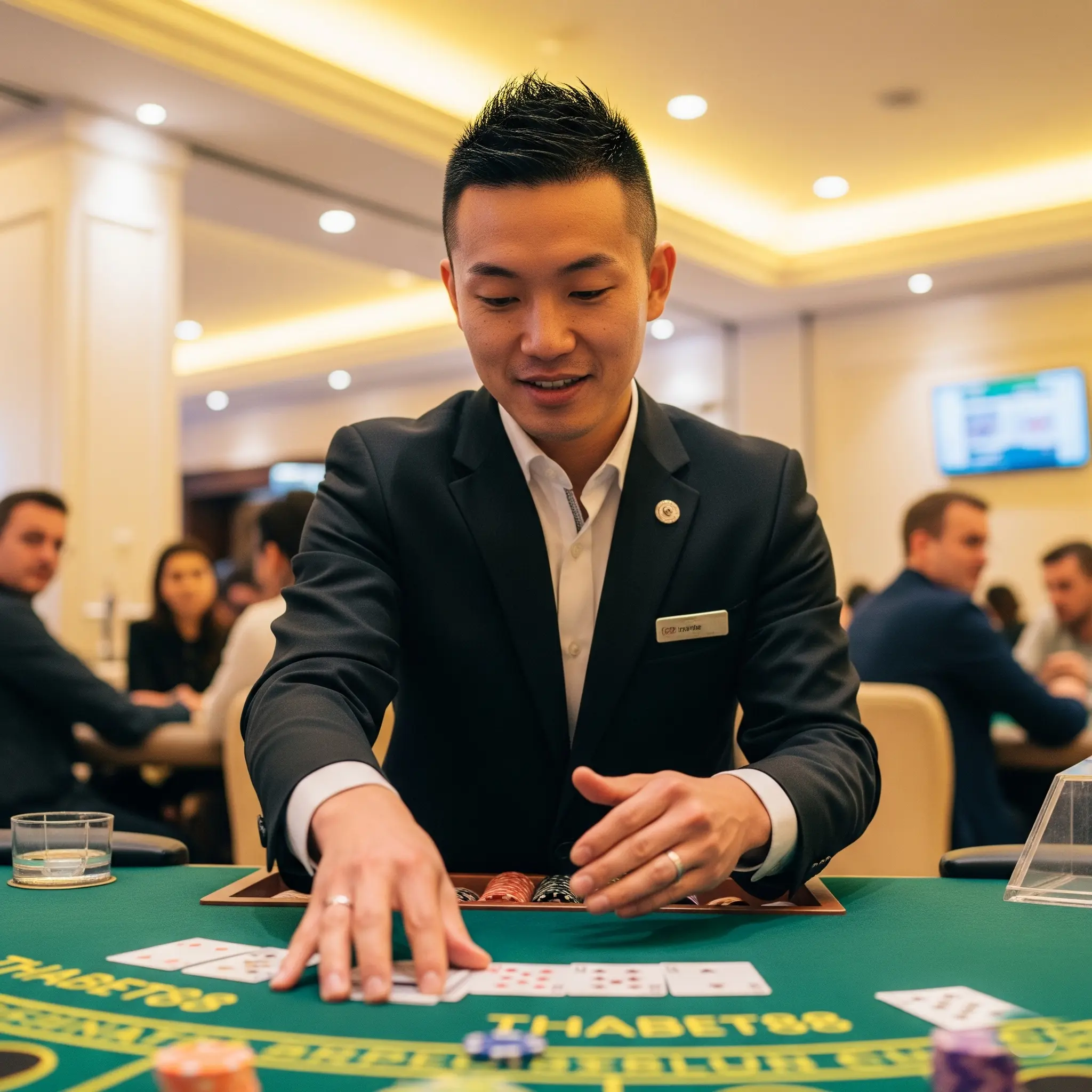 Hình ảnh Dealer người thật tại sảnh Live Casino Thabet88, tạo không khí chân thực cho game bài.